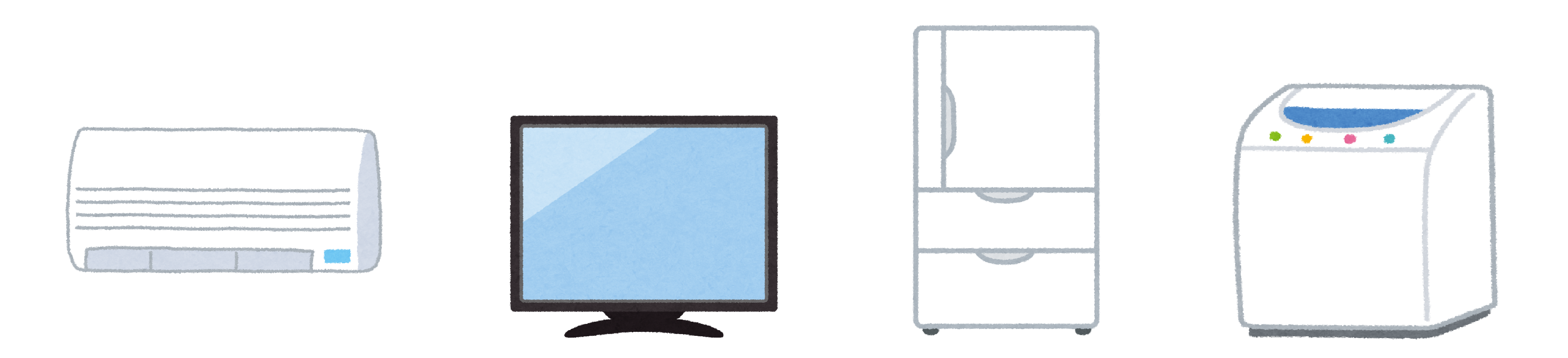 エアコン、テレビ、冷蔵庫、洗濯機のイラスト