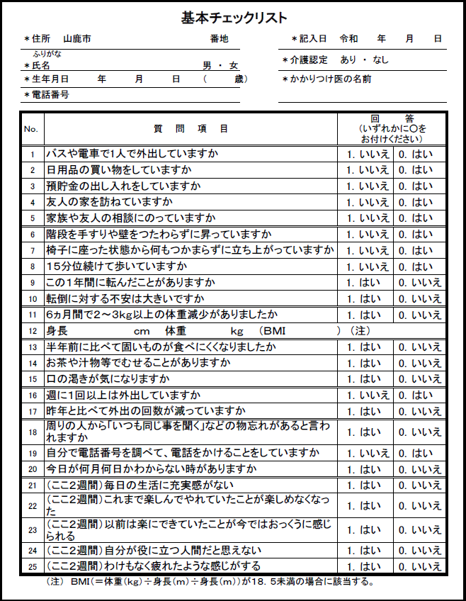 基本チェックリスト画像